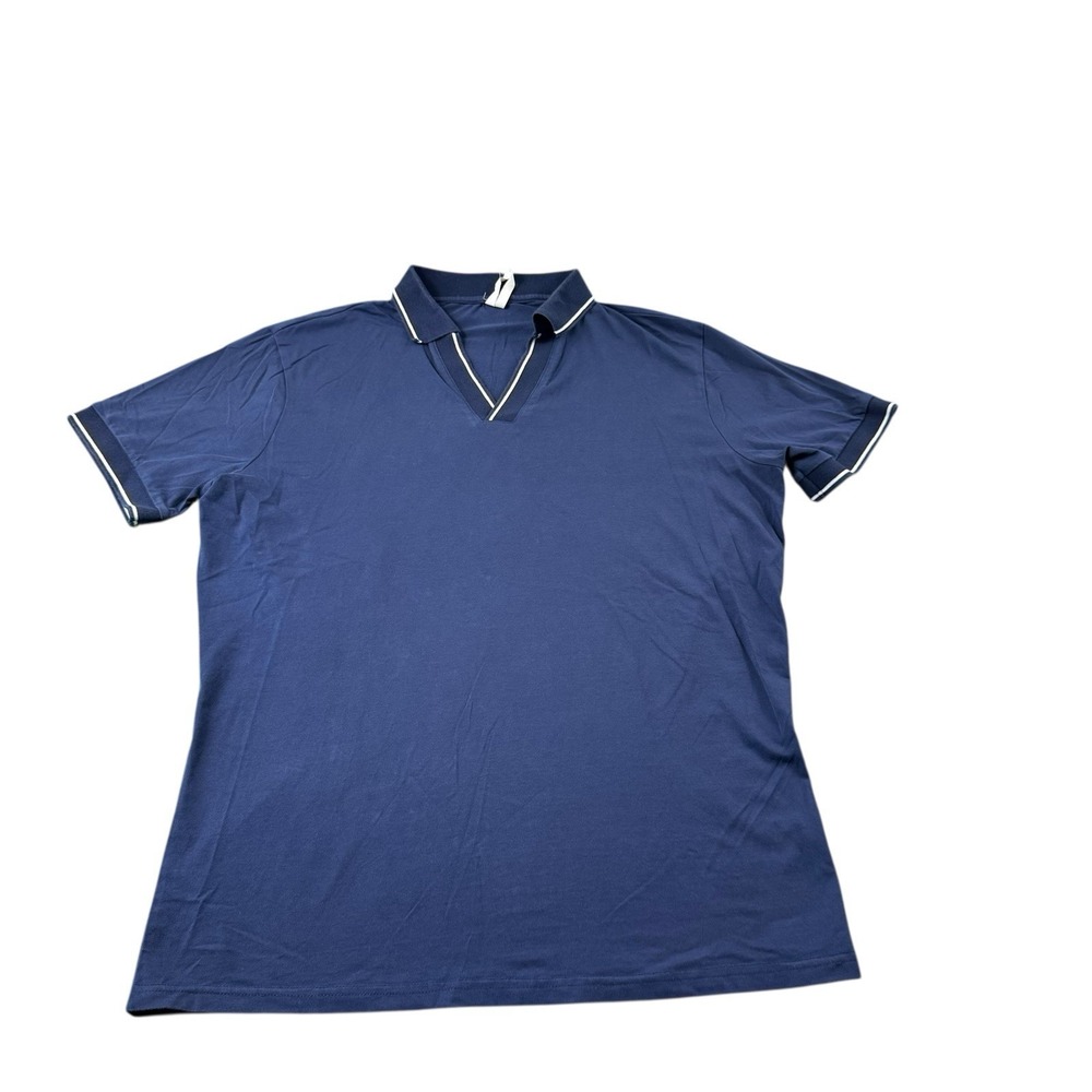 State & Liberty Blue White Tipped Performance V Neck Polo Shirt Size Large L
